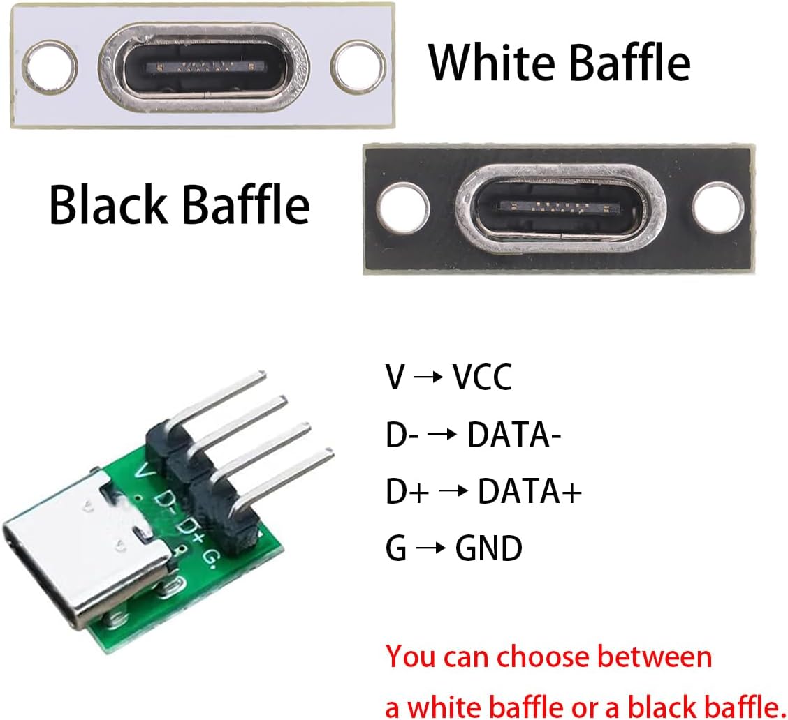10PCS Type-C Female to 2.54mm Bent Pin Breakout Board Module,USB C Adapter PCB for Data Cable Testing，DIY Electronics Repair(with Black Mounting Plate)