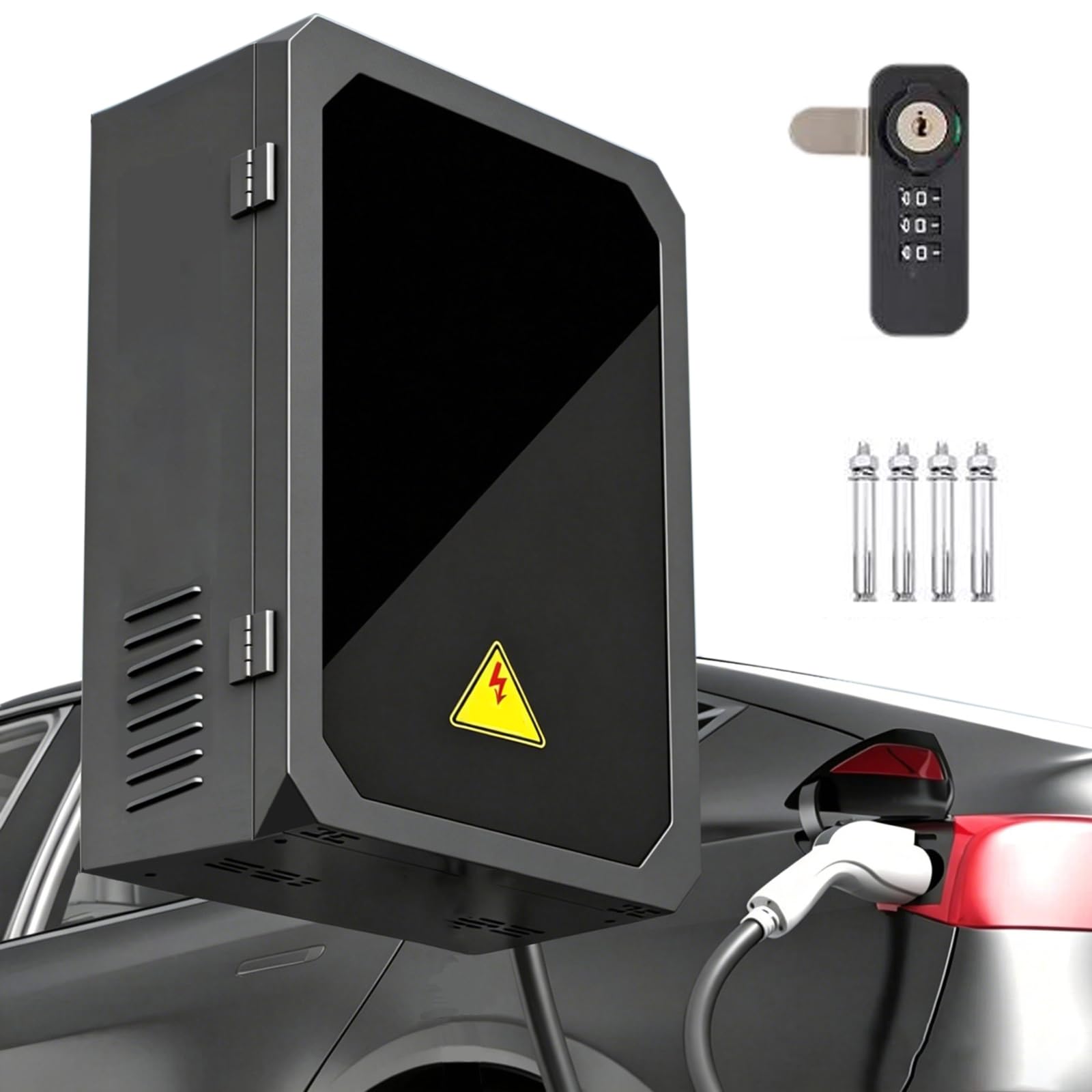 Copertura Wallbox Esterno, Copertura Impermeabile per Wallbox EV, Tetto Protettivo per Stazione di Ricarica, Involucro per Stazione di Ricarica EV con Porta in Acrilico Black,50x25x60cm