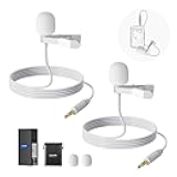2 Pack Lavalier Lapel Microphone Compatible with Rode Wireless GO II 2 DJI Wireless Mic Transmitter, Omnidirectional Condenser Wired Clip On Lav Mic for Stage YouTube Live Streaming, CM5, White