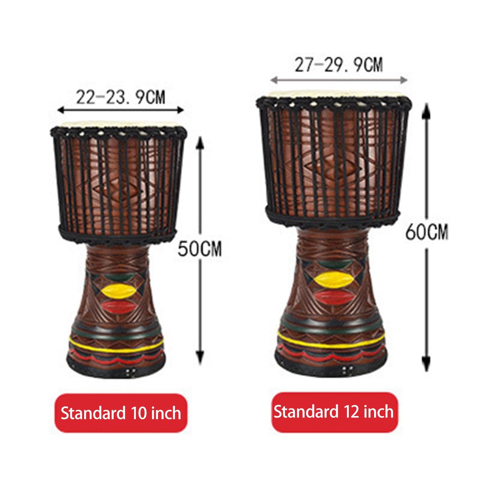 10/12 Pouces Djembe Tambour Fait à la Main Djembe Drum, Tête de Tambour en Peau de Chèvre Hand Drum pour Les Festivals de Musique, Réunions de Famille, Mariage(Professional 12-inch)