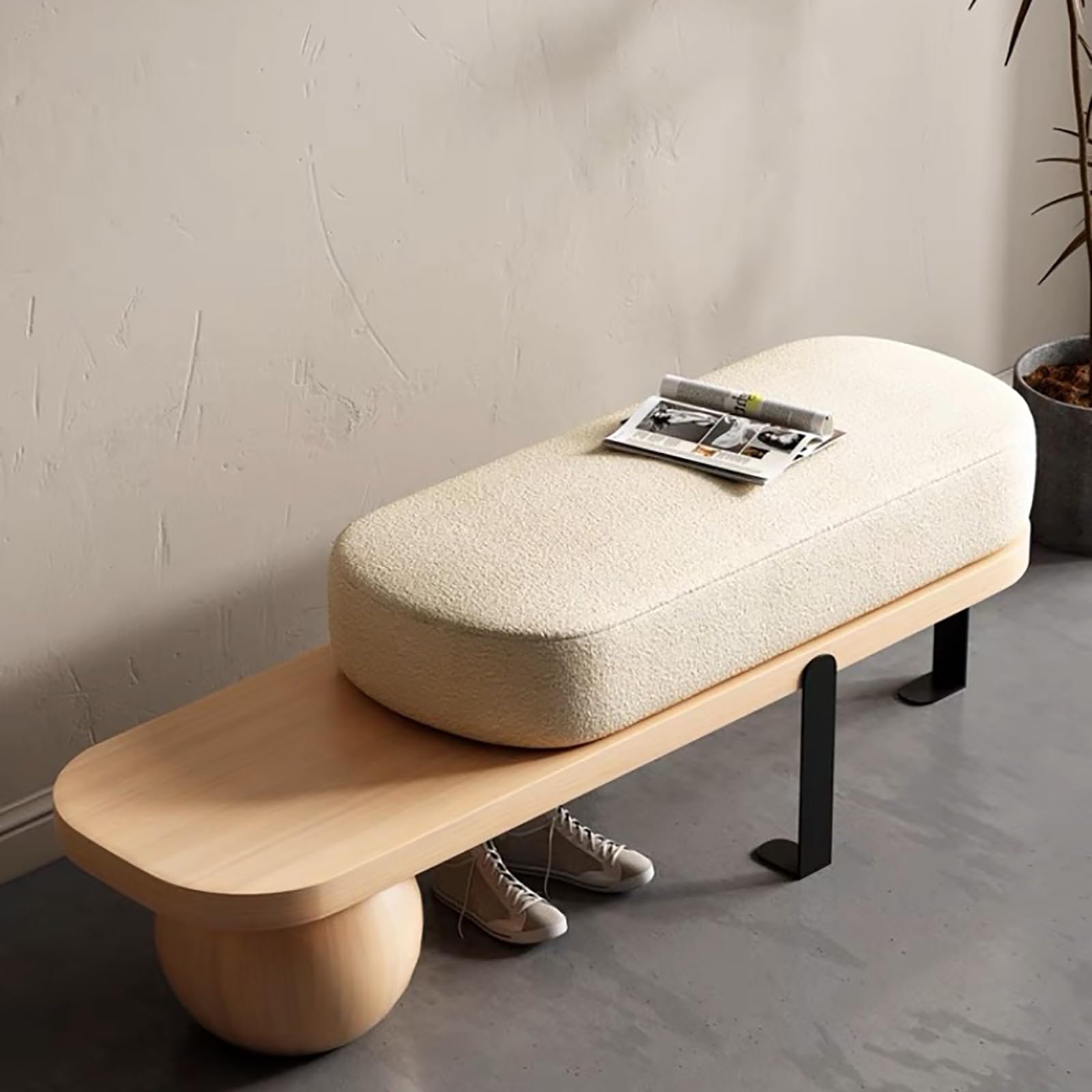 Banc à chaussures 2 en 1 naturel de 100cm avec coussin d'assise confort