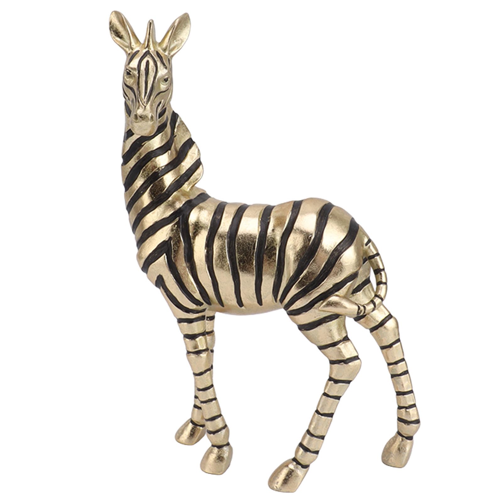 Rengue Escultura de Figura de Cebra, Estatuas de Ojos Animados, Decoración de Escritorio única para Oficina en Casa y Regalo para Amigos Escultura de Figura de Cebra, Resina Dorada con Decoración
