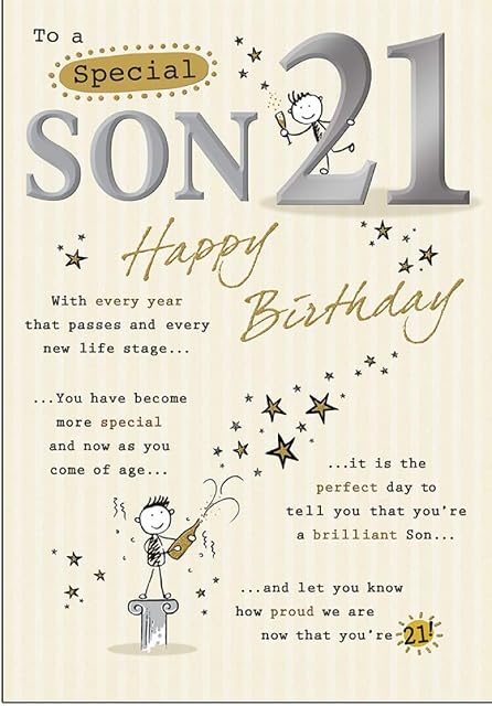 Whimsical Milestone Age Birthday Card Age 21 Son - 9 x 6 inches - Piccadilly Greetings