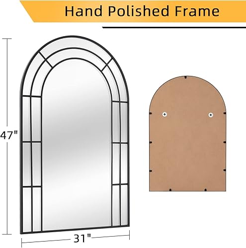 Miniatura 2 de Muzilife Espejo de ventana arqueado de 31 x 47 pulgadas, espejo de pared de baño con marco de metal pulido a mano, verticalmente para decoración de