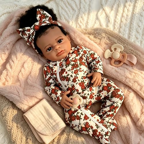 Muñeca Reborn Negra Realista de 18 Pulgadas con Pelo Rizado miniatura 4