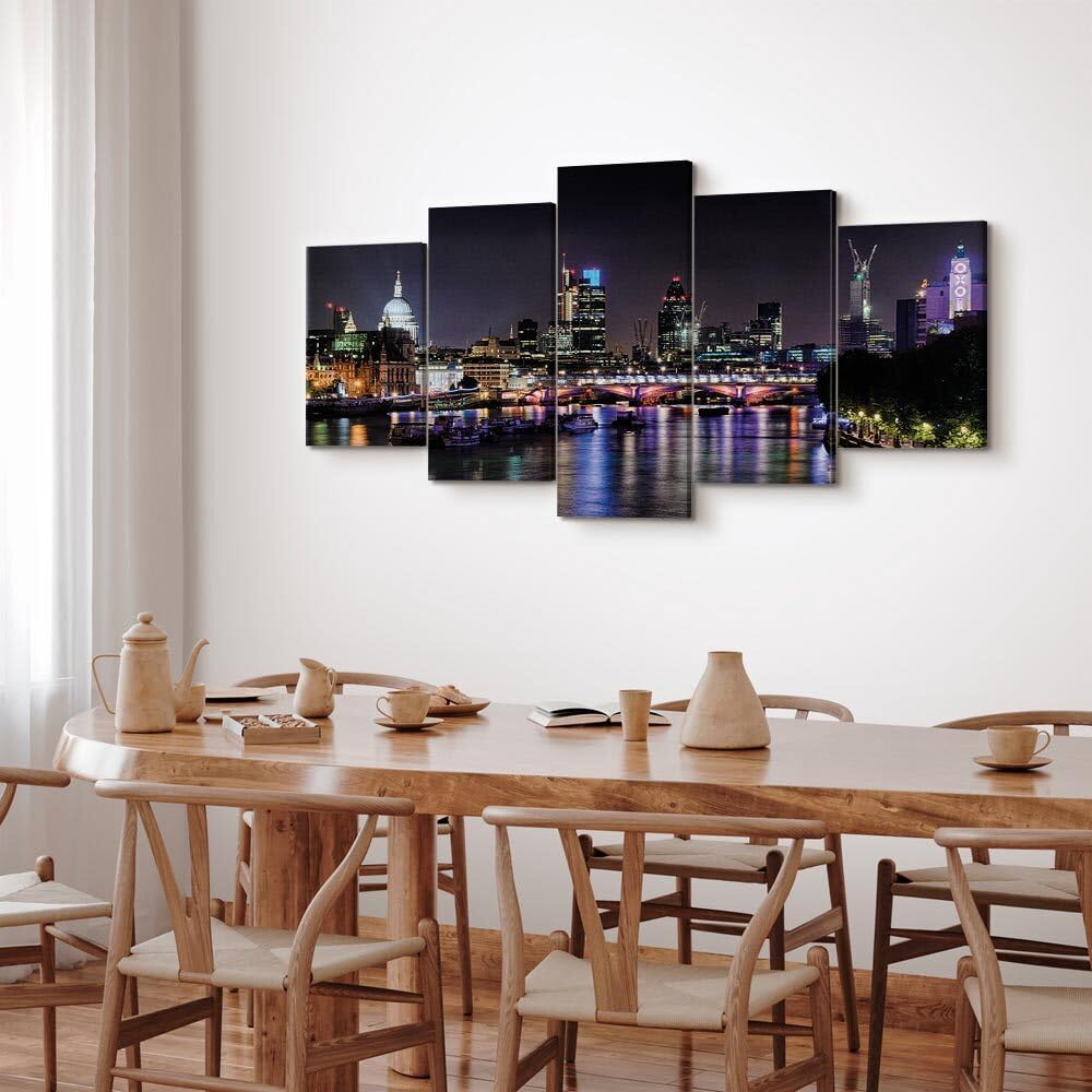 decomonkey Cuadro Lienzo Londres Ciudad Panorama Luces 100x50 cm 5 piezas