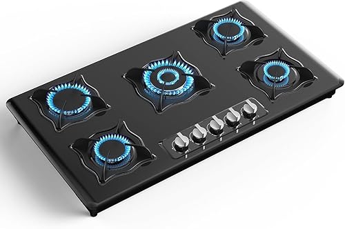 Estufa de gas de 36 pulgadas, 5 quemadores Estufa de gas incorporada de acero inoxidable, GLPG, doble combustible, encendido automático, propano de