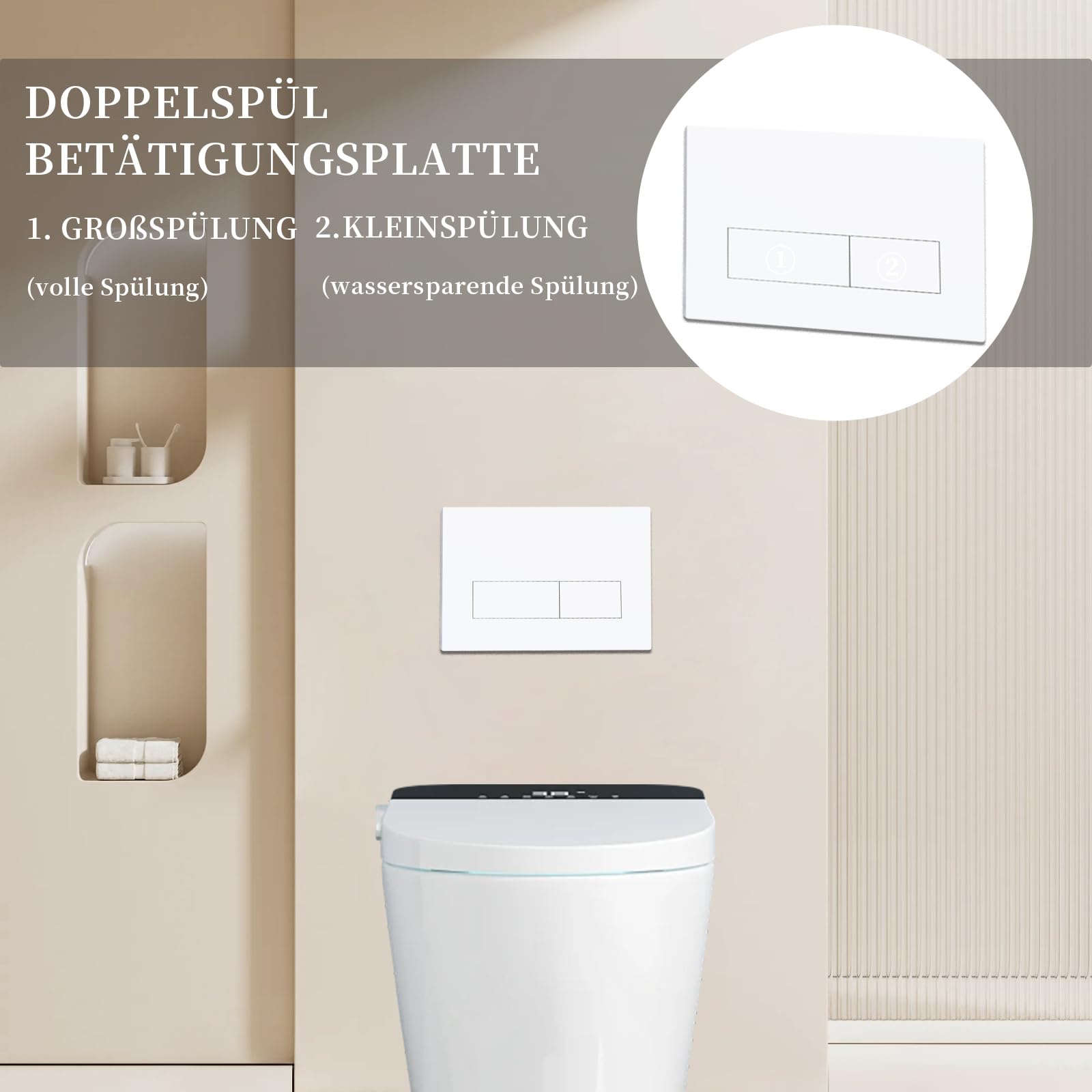 Drückerplatte WC Spülkasten, kompatibel mit Geberit Sigma 01/20/30, UP300 & UP320, Doppelspülung Betätigungsplatte 245 × 164 mm, mit Einbaurahmen (Gletscher Weiß)