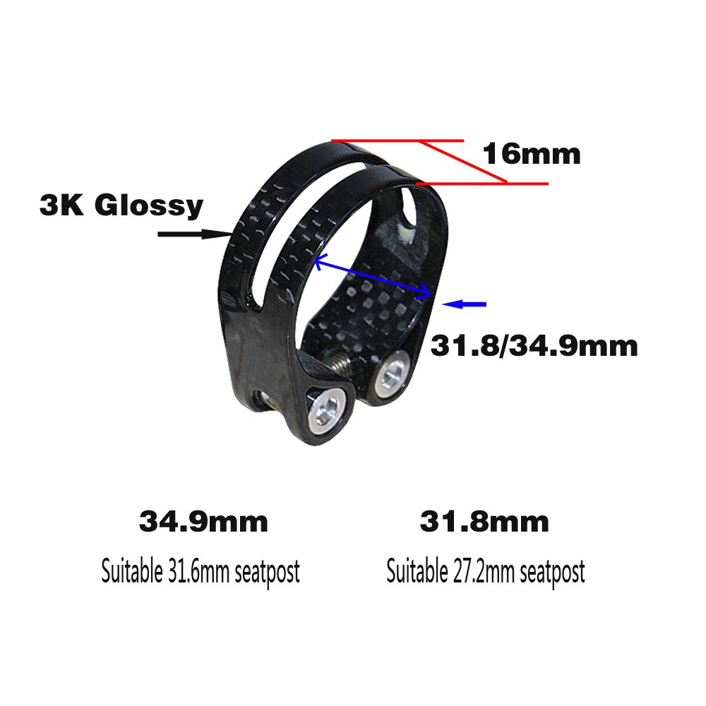 Bicicletta Sella Morsetto Morsetto reggisella for bicicletta leggero 14g in fibra di carbonio 3k lucido/opaco 31,8 mm adatto for reggisella da 27,2 mm 34,9 mm adatto for reggisella da 31,6 mm Morsetto