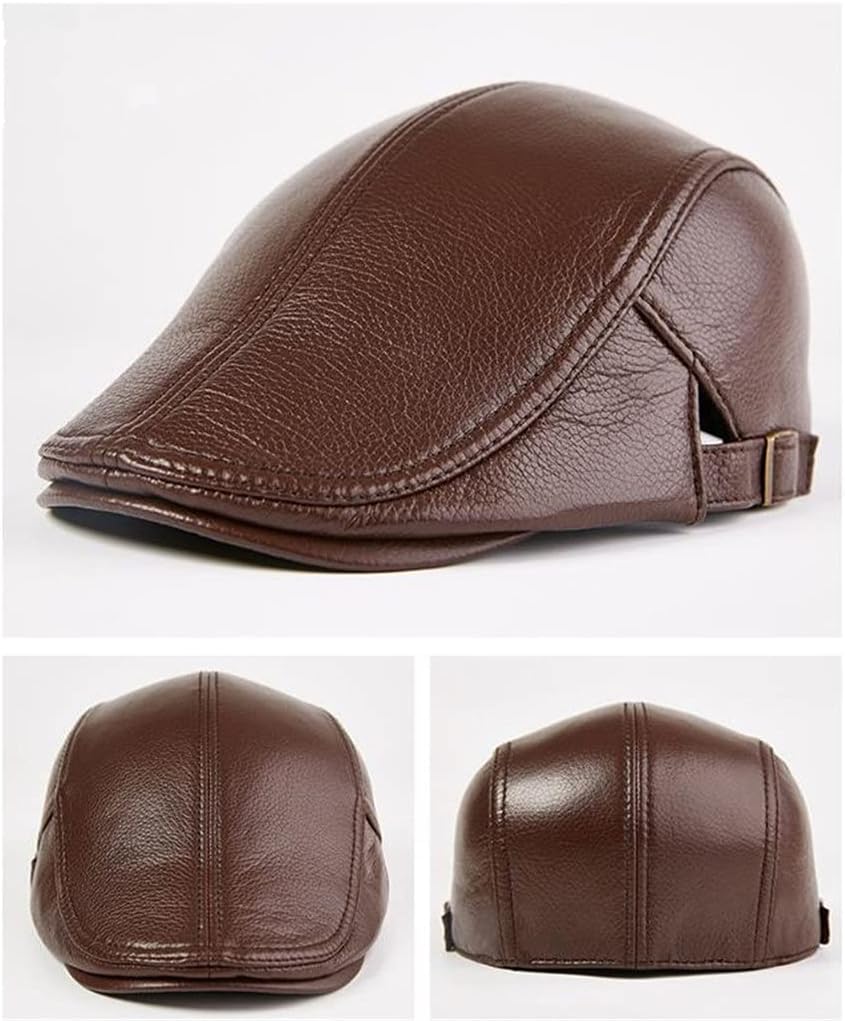 Men Beret Hat Leather Flat Cap Autumn Winter Male Brown Adjustable Mens Caps