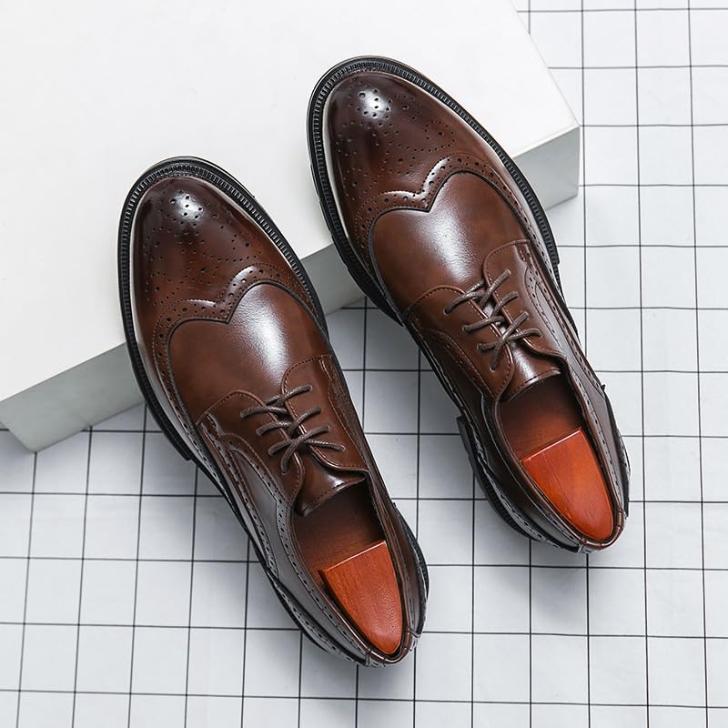 Men's Breathable Comfort Dress Shoes Mens Genuine Leather Lace Up Wingtips Brogues Derby Shoes Non-Slip Business Casual Fashion Walking Oxford3