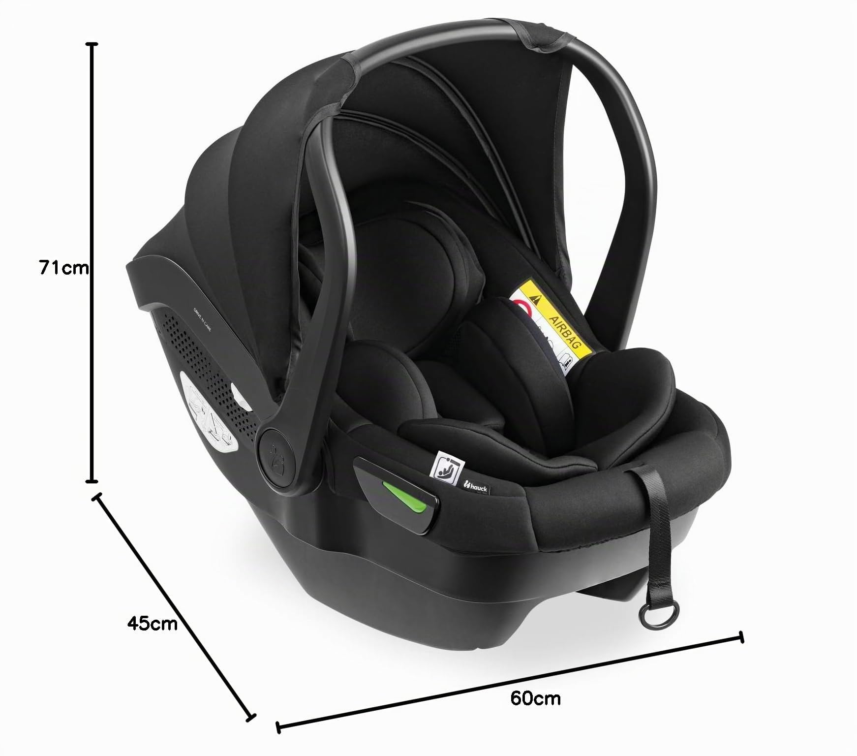 hauck Silla Coche Bebe Grupo 0 Drive N Care - Portabebés i-size con Reductor de Asiento Recien Nacidos - Arnés y Reposacabezas Ajustable - Apto desde el Nacimiento - Negro