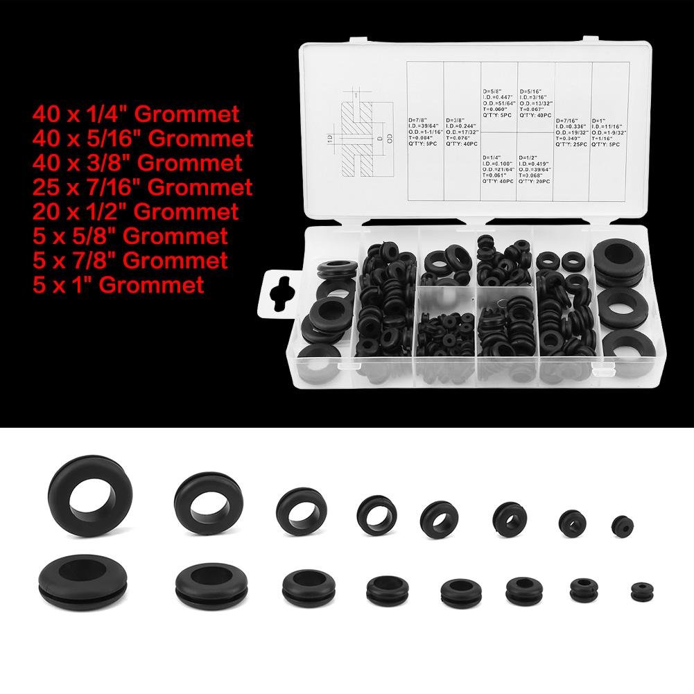8 rozmiarów zestaw 180 sztuk gumowych tulejek z tworzywa sztucznego, przepust kablowy, gumowe zatyczki, uszczelka elektryczna, zestaw uszczelek 1/4", 5/16", 3/8", 7/16", 1/2", 5/8", 7/8", 1" do rur