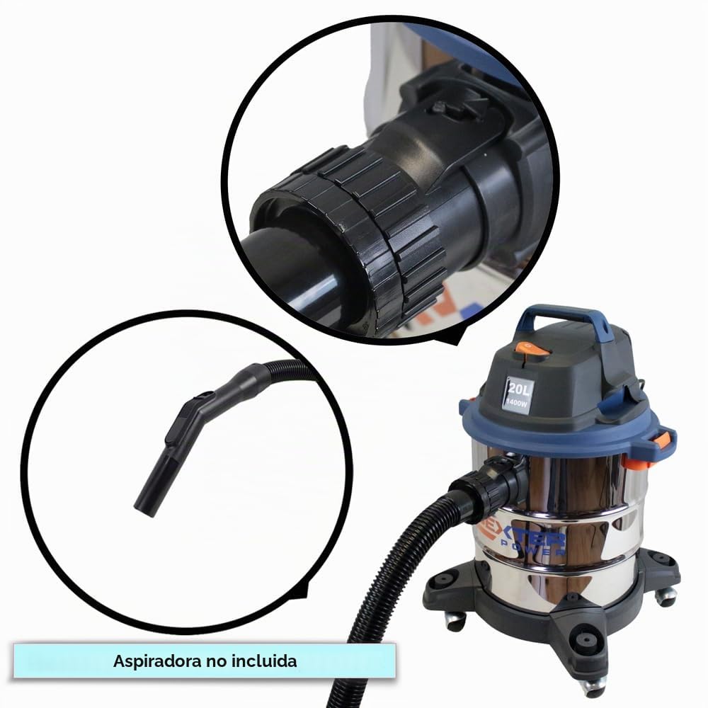 MisterVac Manguera de Aspiradora Industrial, Caucho Negro, 1.9 m + Mango 0.33 m, 30 m Máx., Compatible con DEXTER VOD1420SF Húmedo y Seco, 1 Unid.