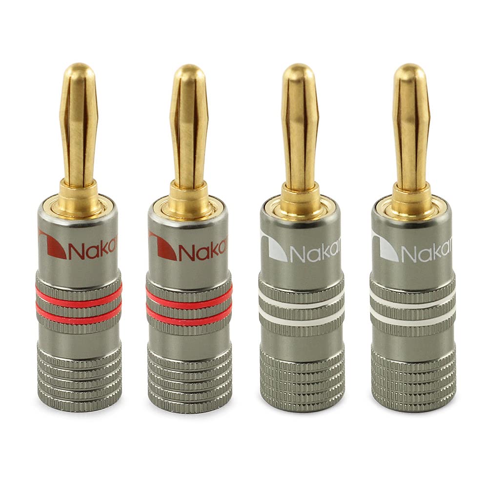 Ultimate Series 24k Gold Plated Beryllium Red Copper Banana Plug 12 AWG - 18 AWG Gauge Size 4mm for Speakers Amplifier Hi-Fi Stereo Receiver Audio Wire Cable Connector 4 Pcs (2-Pairs)