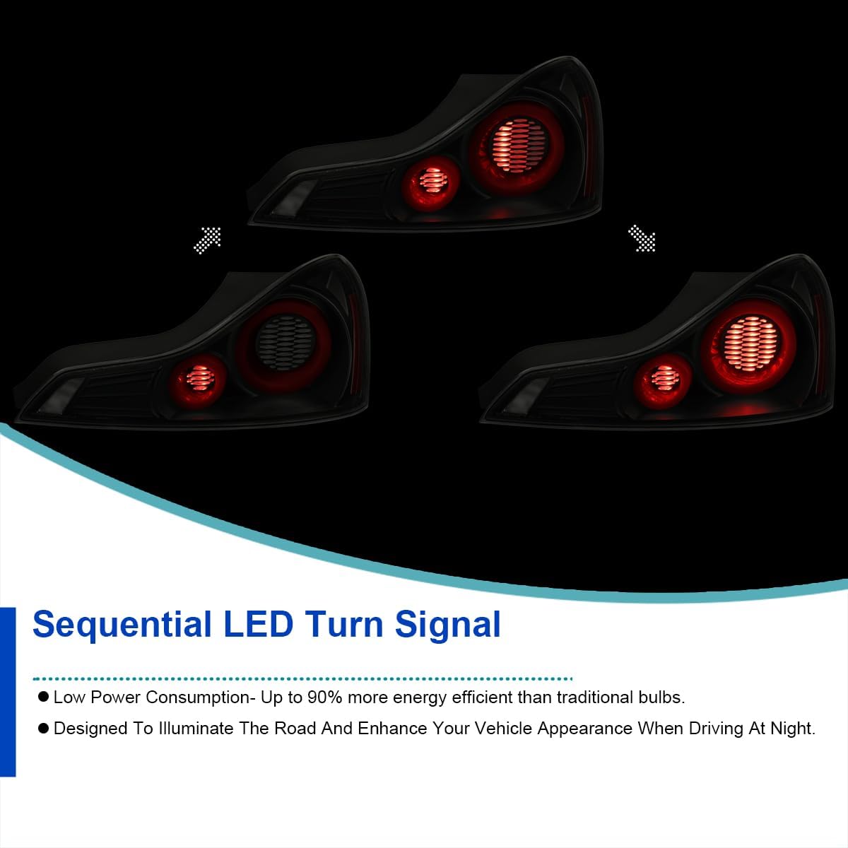 Spec-D Tuning Full LED Black Smoke Red Tail Lights w/Sequential Turn Signals & Startup Animation Compatible with 2008-2013 Infiniti G37, 2014-2015 Infiniti Q60, Left + Right Pair Tail Lights Assembly