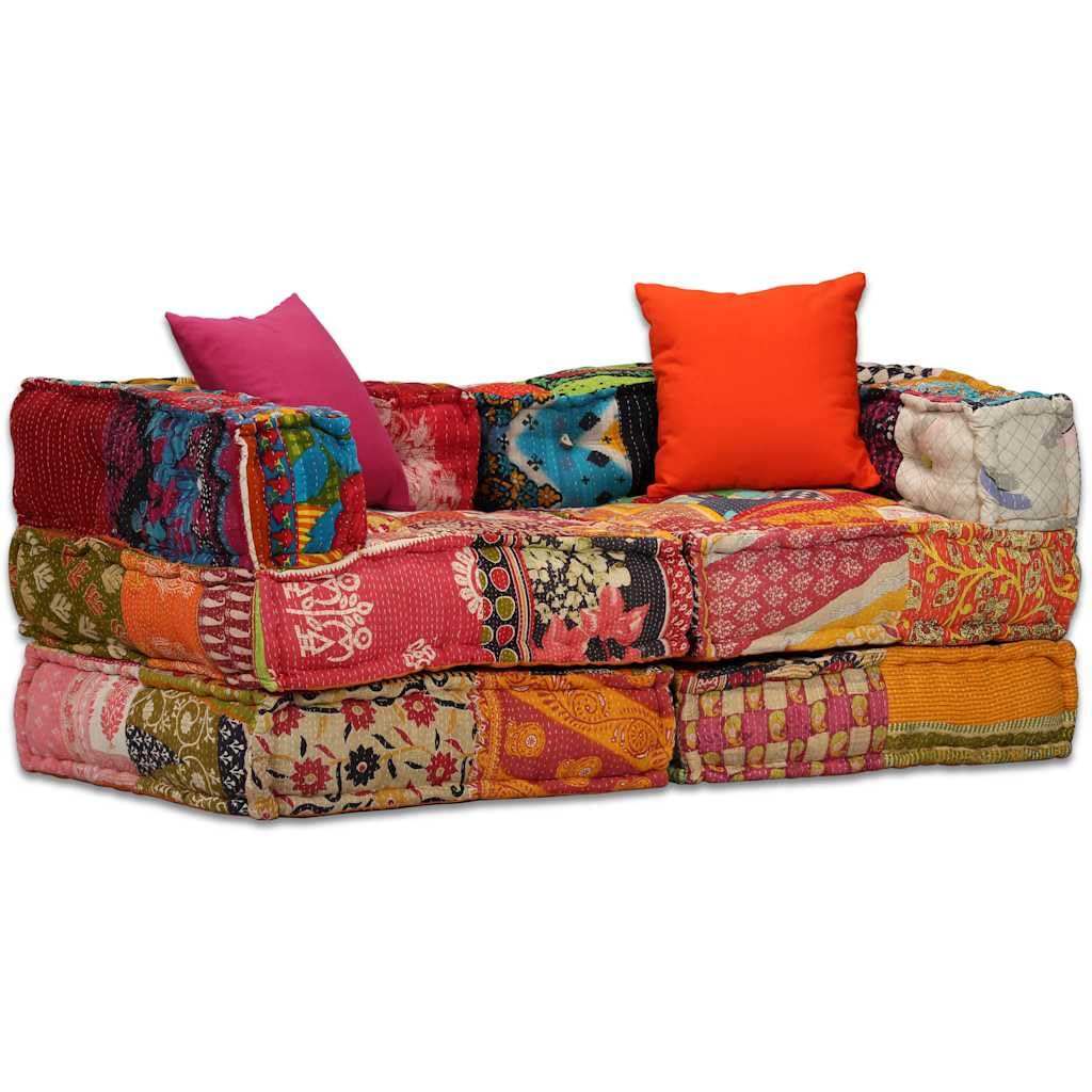 vidaXL Pouf Modulare 2 Posti Tessuto Patchwork Divanetto Sofà Divano Salone