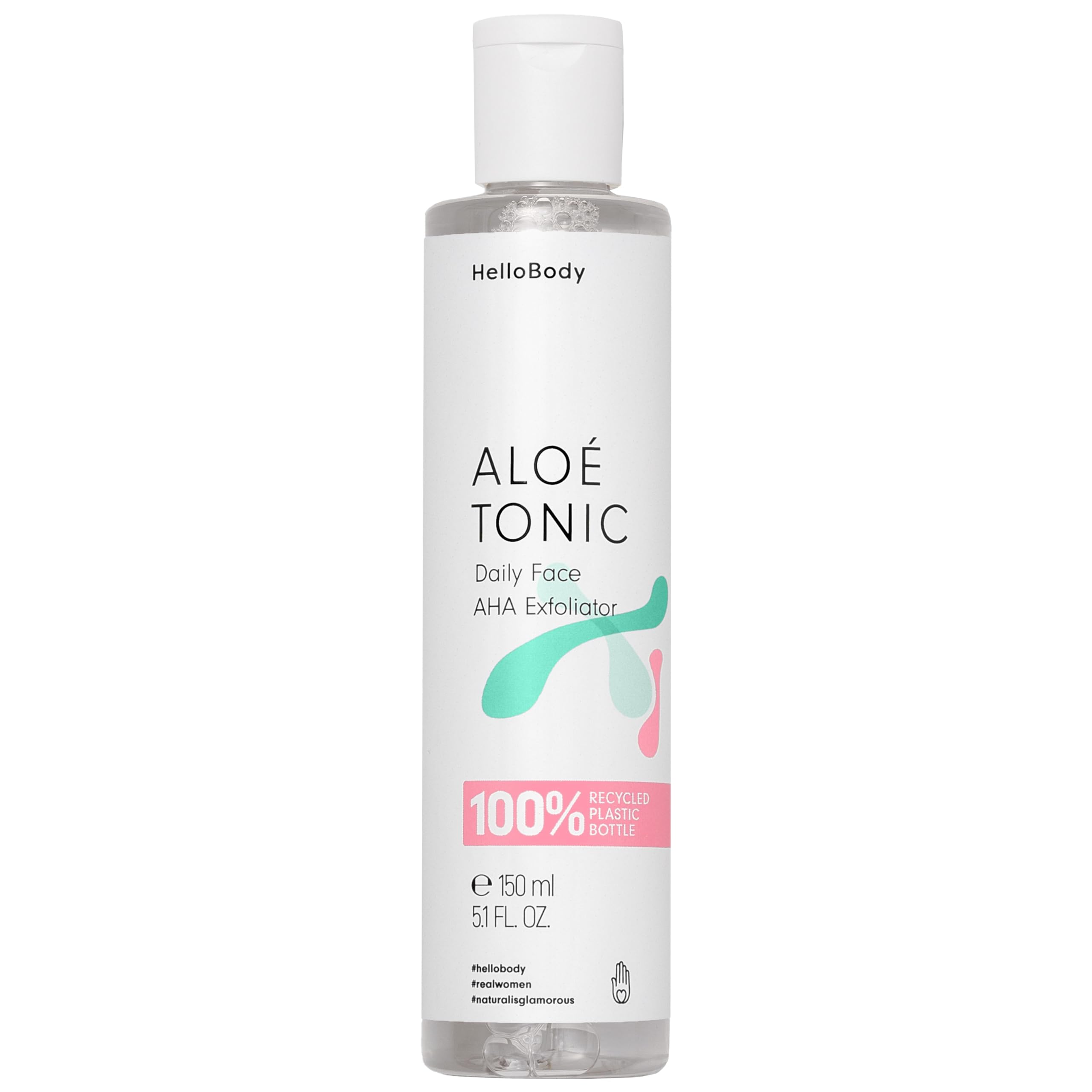 HelloBodyAloé Tonic PCR - Face Scrub (150 ml) - Regenerating & Moisturising Chemical Exfoliator - Cell Renewing Skin Care with AHA, Aloe Vera and Cucumber Water