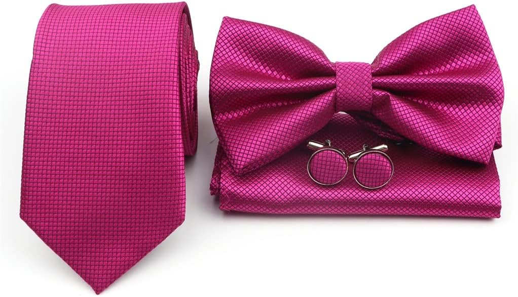 JSEIAJB Mens Striped Polyester Ties Cufflinks Sets Necktie Bow Tie Handkerchief Cuff Links Lots Four Piece Set