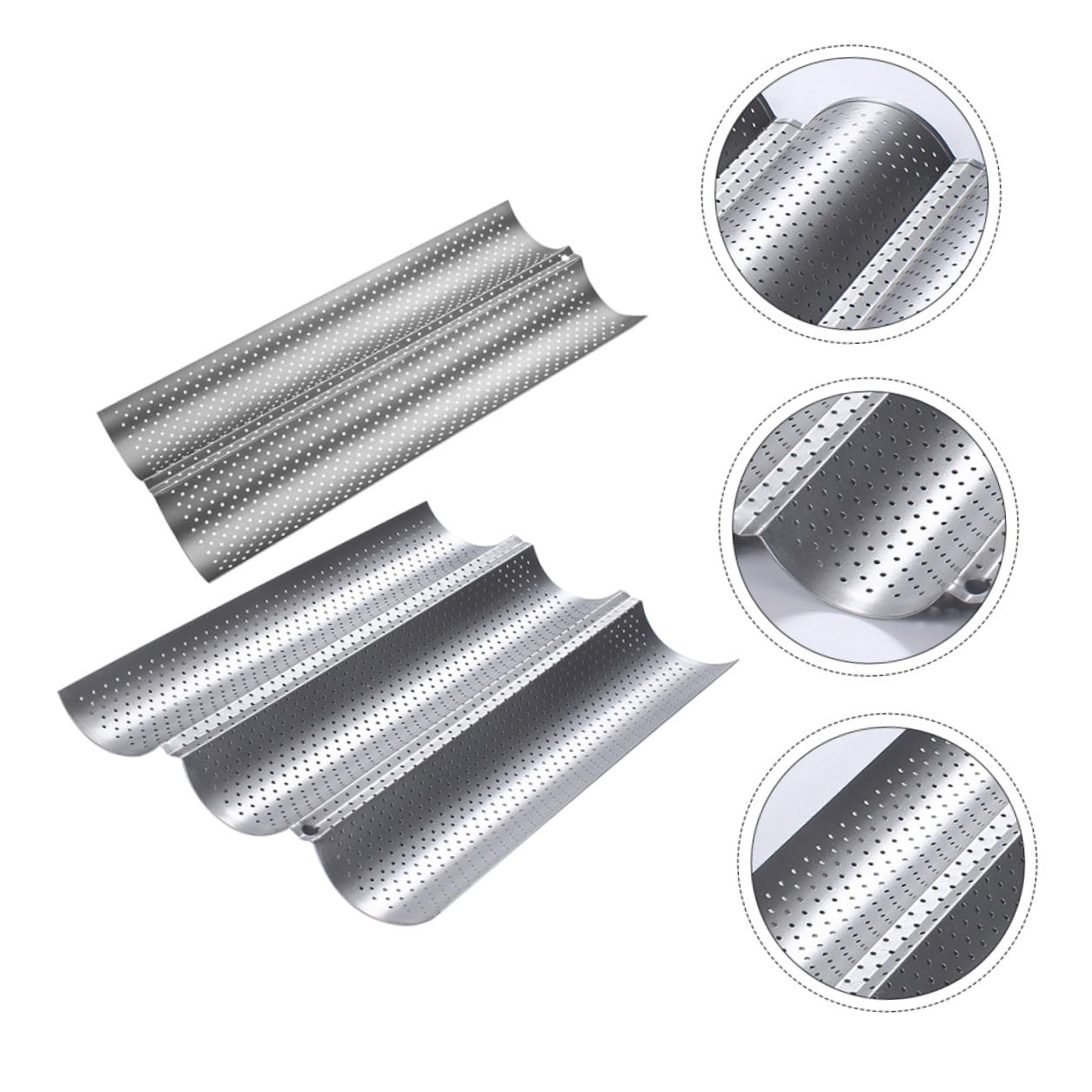 NOLITOY 2 Moldes para Pan Francés de Onda, Acero Inoxidable, Antiadherente, Reutilizables, Fáciles de Limpiar, para Horno y Cocina