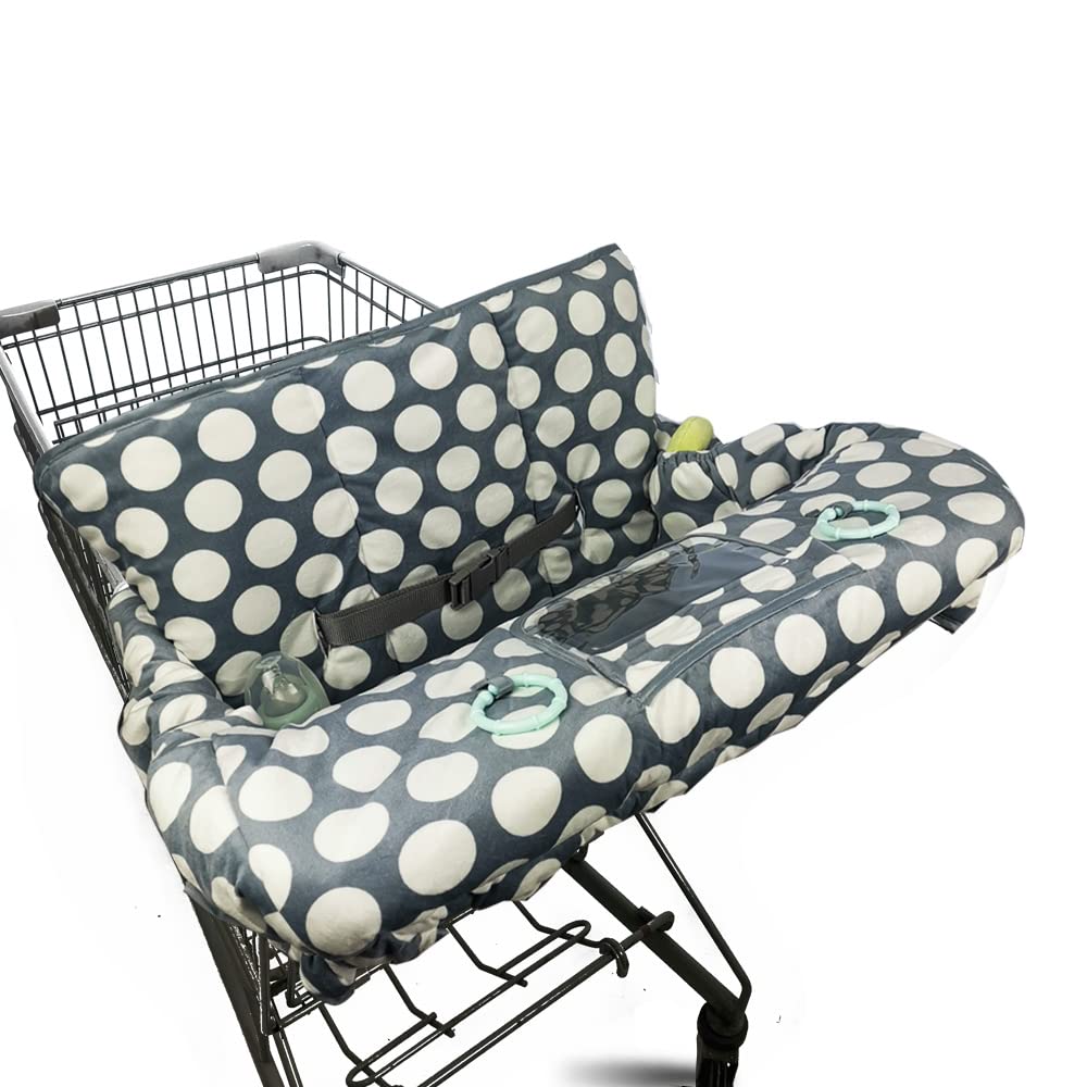 Shopping Cart Cover for Baby, Minky 2 in 1 High Chair Cover & Grocery Cart Cover Protector for Babies, Thick Padded with Clear Phone Pouch, Machine Washable, Polka dot