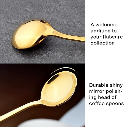 Miniatura 5 de Muulaii - Juego de 6 cucharas de café expreso de acero inoxidable chapadas en oro, cucharas doradas para café, azúcar, postre, pastel, helado, sopa