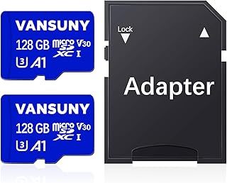 Vansuny 2Pack 128GB Micro SD Card 128GB MicroSDXC Memory Card with A1 U3 Class10 V30 4K Video Recording TF Card (2 Micro SD Cards + 1 SD Adapter)