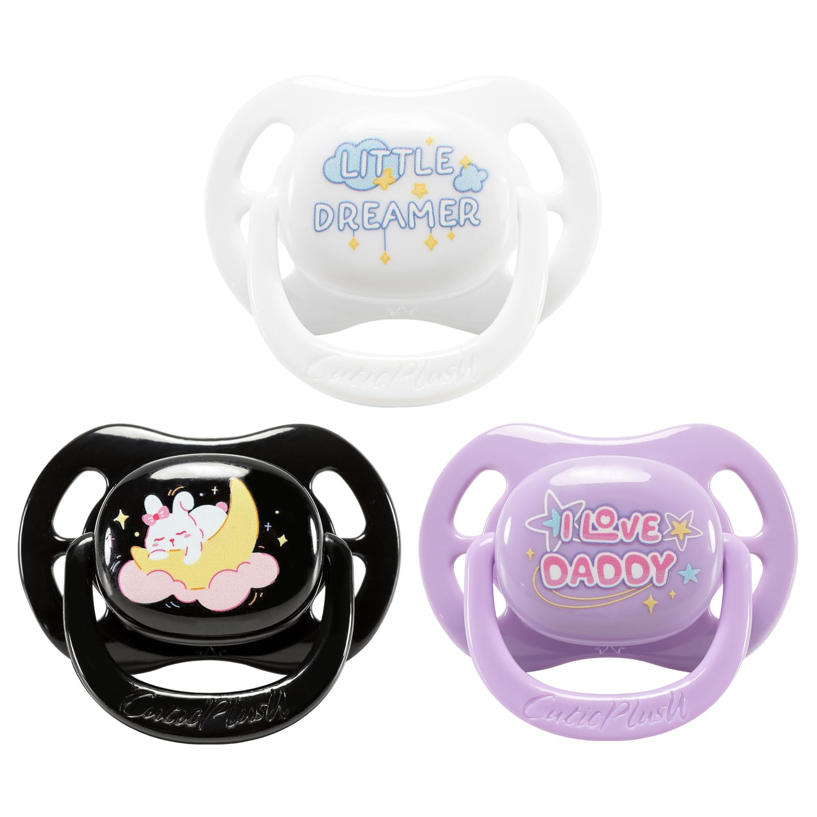 CutiePlusU Large Size Dummy Big Shield Pacifier 3 Count Soother White Black Violet