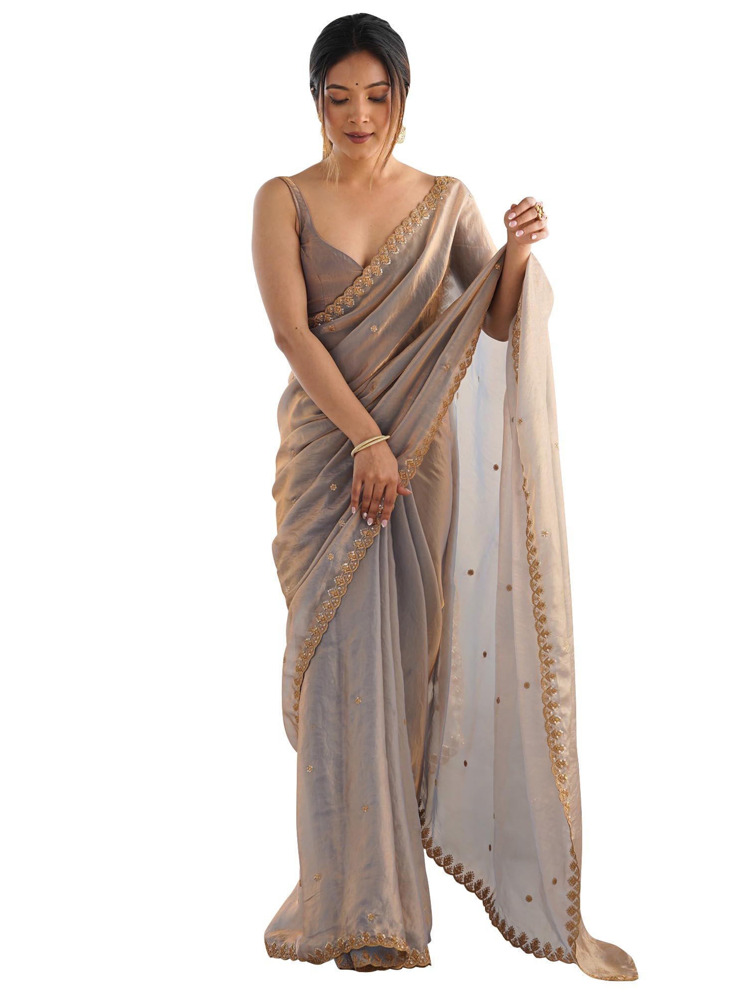 AKHILAM Women's Paper Silk Embroidered Saree With Unstitched Blouse Piece Price In India
