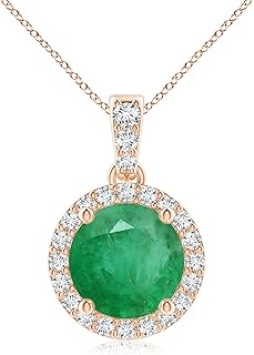 Angara Natural Round Emerald Dangle Pendant/Necklace with Diamond Halo in 14K Solid Gold/Platinum for Women | May Birthsto...