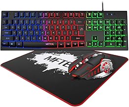 Rainbow Gaming Keyboard and Mouse Combo, MFTEK Wired RGB Backlit Gaming Keyboard and 4 Color Lighted Gaming Mouse Set with Mouse Pad for Computer PC Gamer Laptop Work