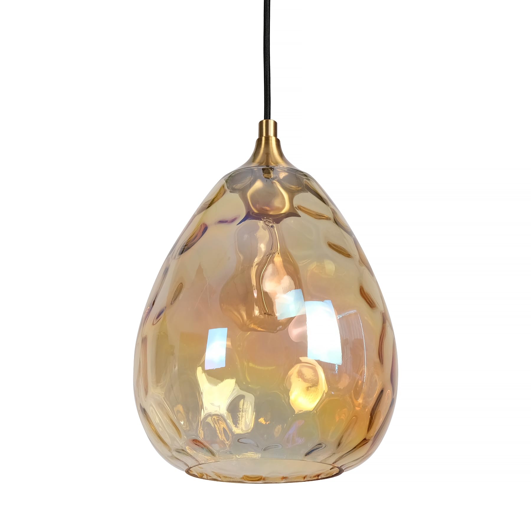 Homebelife Gold Pendant Lighting with Amber Hammered Glass Shade, 1-Light Art Deco Hanging Lamp for Kitchen Island, Dining Room, Bedroom (Amber Glass