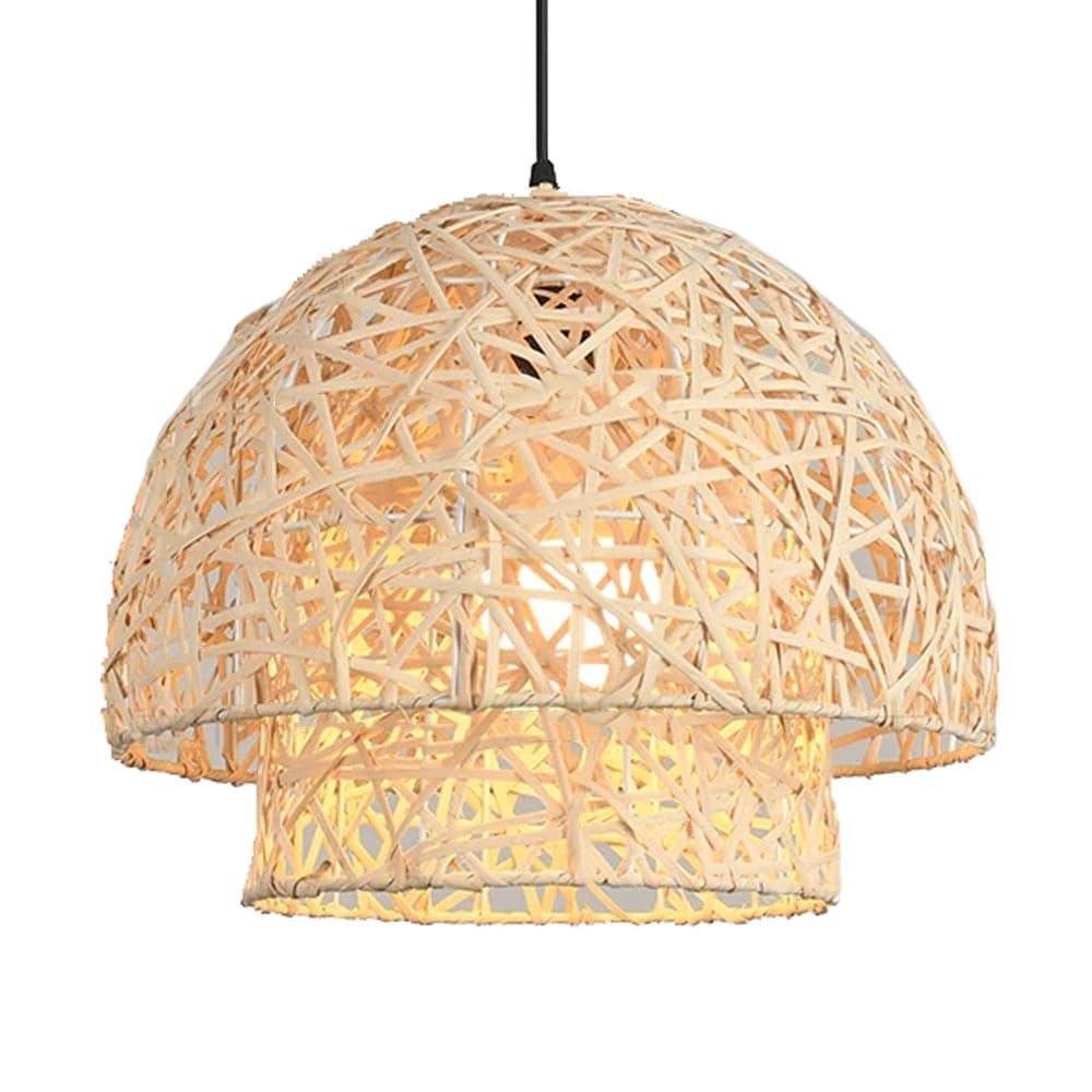 CSSYKV Southeast Asian Wicker Chandelier, Creative Unique Lampshade Rustic Boho Rattan Lampshade 15.7'' Farmhouse Bamboo Woven Art Decorative Chandelier for Restaurant Hotels Entryway Porch (Beige)