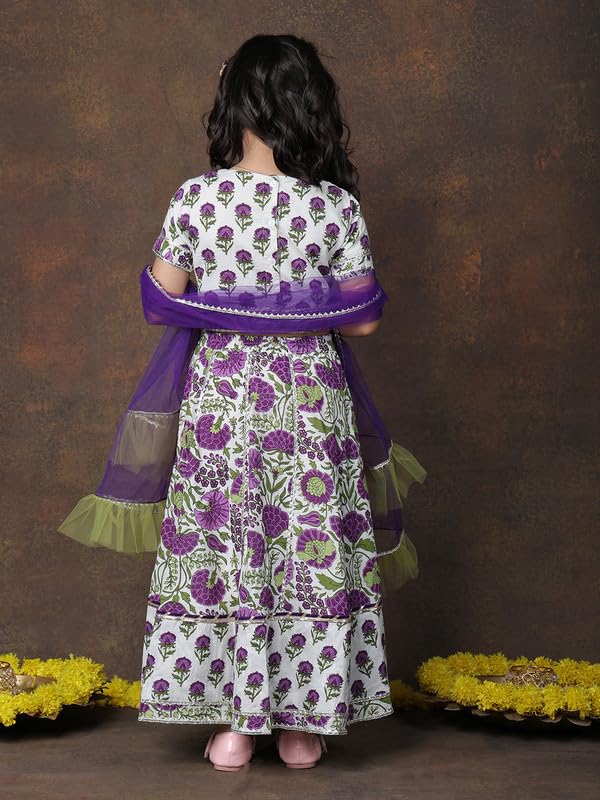 Image of superminis Girls Cotton Floral Printed Gotta Work 3 /4 Sleeves Flared Design Kurti & Sharara Set