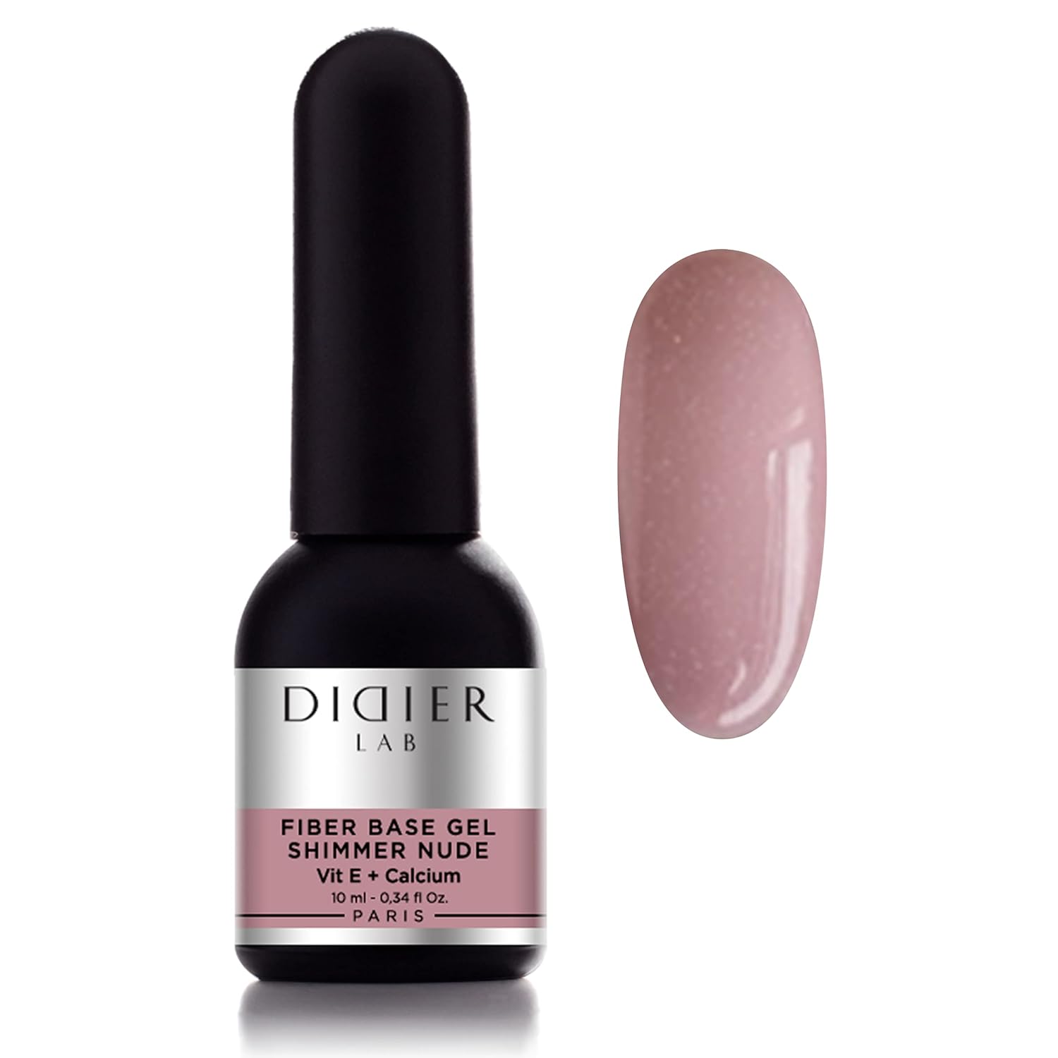 DIDIER LAB Premium Fiber Base Gel Polish Shimmer Nude - LED UV Gel Base Coat - Long Lasting Soak Off Gel Nail Base Coat with Vitamins and Minerals - Strengthens Thin Damaged Nails - 0.34 fl oz