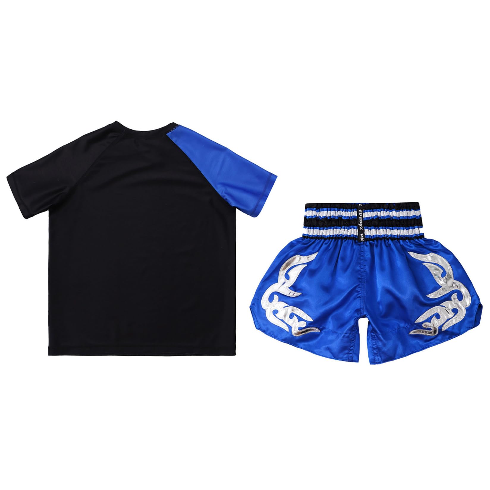 Runhomal Enfant Garçons Short de Boxe MMA Kickboxing Combat Arts Martiaux Entraînement Compétition Ensemble de Sport 5-16 Ans