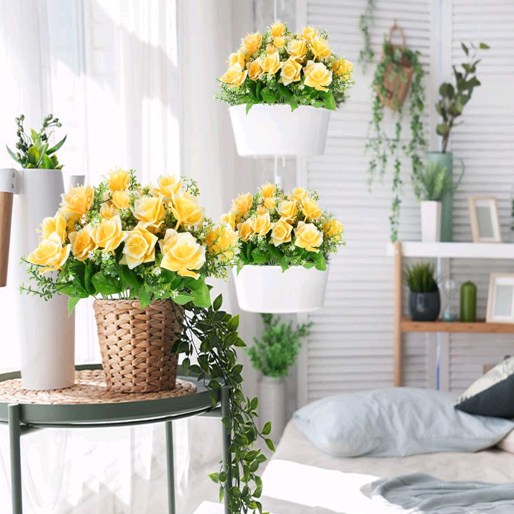4Pcs Bouquet di Fiori Artificiali Giallo Narciso Artificiale per Esterni Fiori Piante Autunnali finte Fiori di plastica