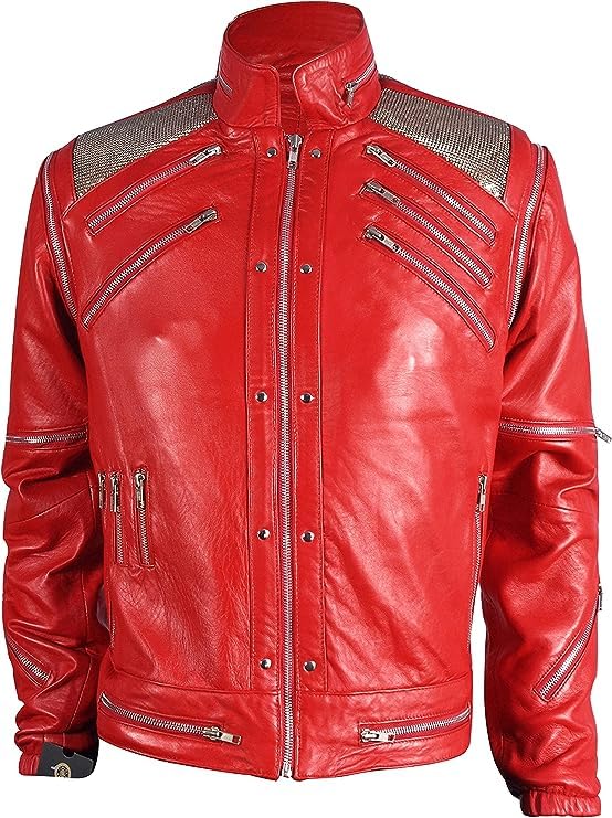 MJ Beat it Leather Jacket Michael RED 100% Real Leather