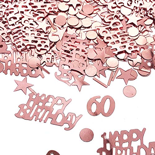 YouU Tischkonfetti Happy Birthday Text Deko Konfetti Geburtstag Party Geburtstagsdeko Gold Tisch deko Ballons Sterne Happy Birthday mit Punkten Tischdeko 35g / 700 Stück (Roségold) (Nummer 60) Cover
