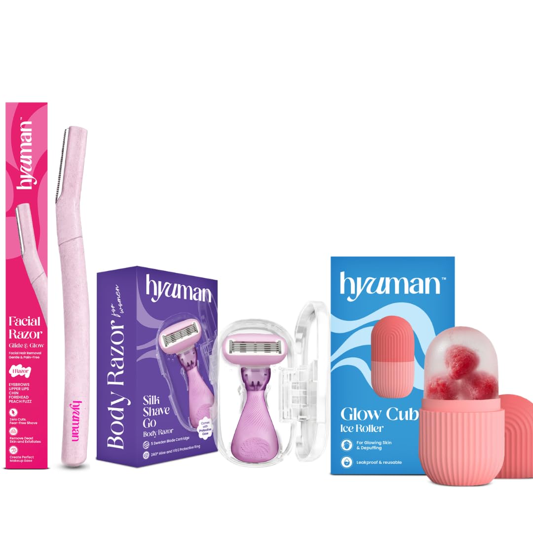 Hyuman Face Razor + Ice Roller + On the go Razor Combo for Women | Hair Removal & Cooling Skin Care Kit (Set of 3)-picture-15