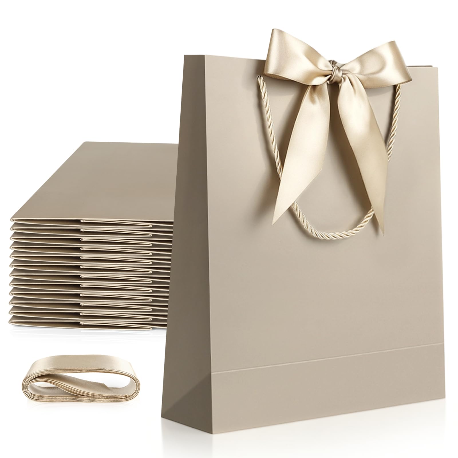 JMANNI Medium Wedding Gift Bags, Champagne Gold with Handles 12-Pack
