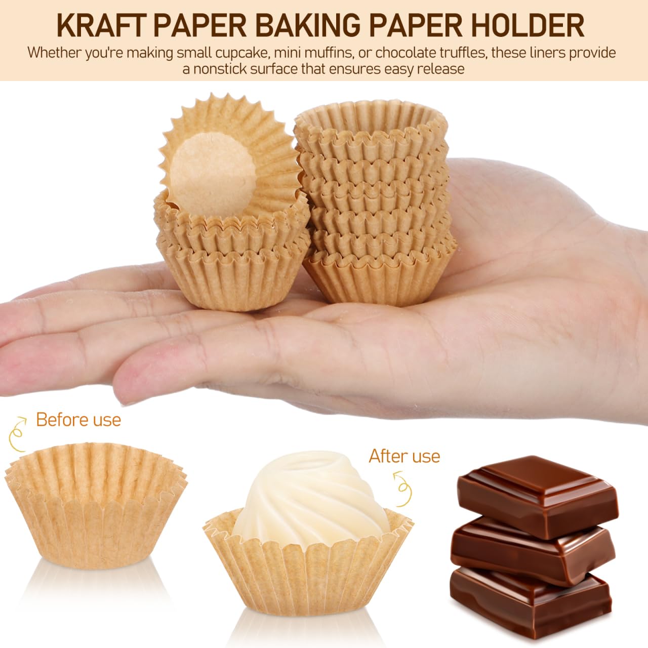 TOPBATHY Lot de 1 000 mini moules à muffins pour la cuisson chocolat, à la truffe, à la boulangerie, à la truffe, à la truffe, à la truffe, en papier, kaki, mini moules à gâteaux marron