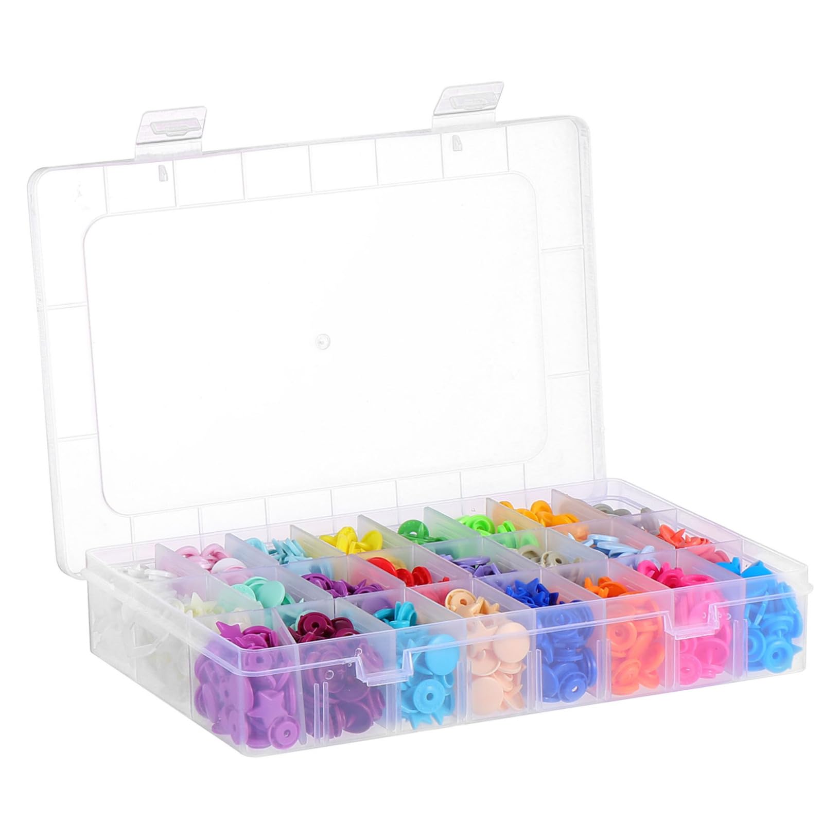NUOBESTY Set Completo da 360 Bottoni Automatici in Plastica Colorati a Cinque Punte, Chiusure a Scatto per Cucito e Artigianato, per Camicie, Jeans, Giacche e Borse, Kit Professionale