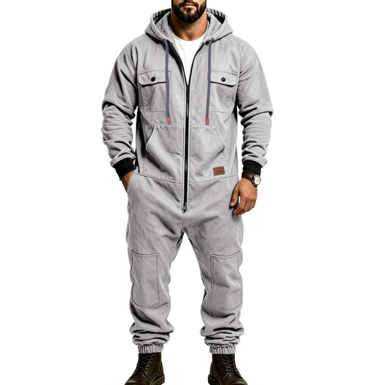 Mono de Trabajo Hombre,Jumpsuit de Estilo Cargo con Multibolsillos