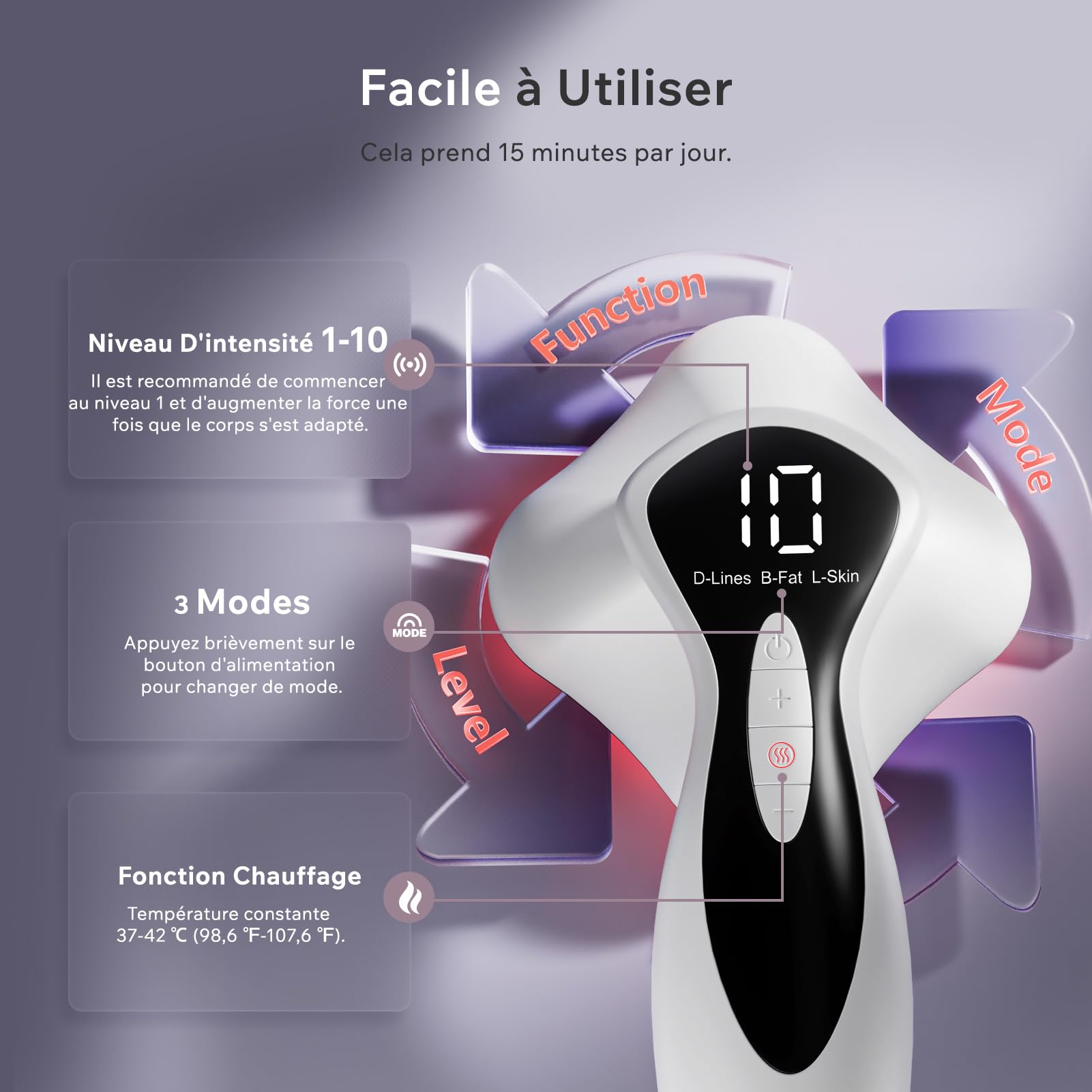 Masseur Anti Cellulite Minceur Machine Appareil Massage Vibra Pro, 4 Têtes de Professionnel Pour La Taille, Ventre, Fesses, Bras, Unisexe, Raffermissement De La Peau (Blanc)