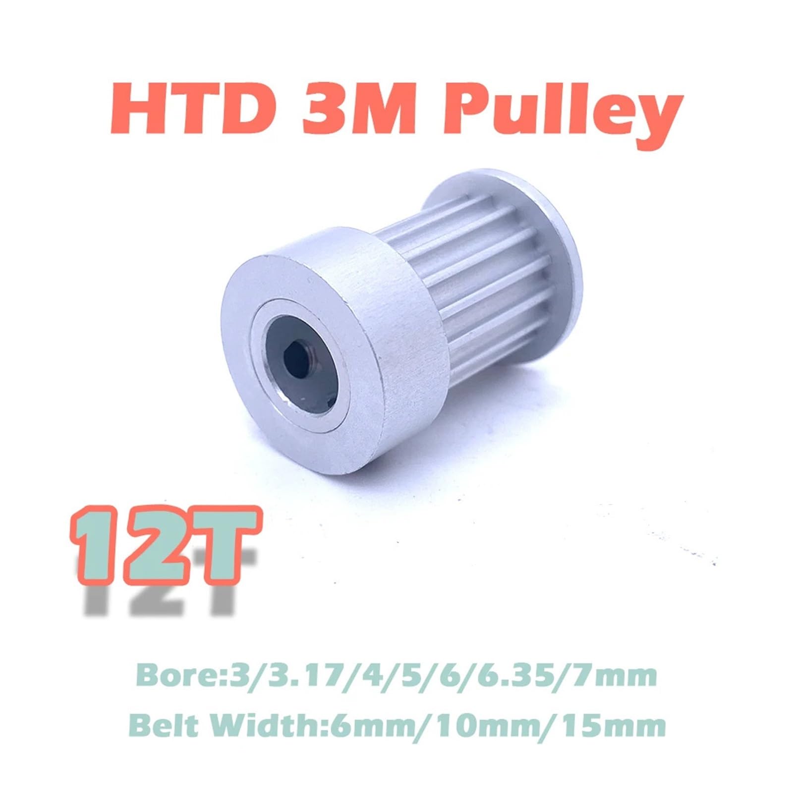 1/5 Stück 12 Zähne HTD 3 M Zahnriemenscheibe, Bohrung 3,17, 4, 5, 6,35, 7 mm, 12 Zähne, Synchronradriemen, Breite 6 mm, 10 mm, 15 mm, 12 Zähne(3.17mm,5pcs Belt Width-6mm)
