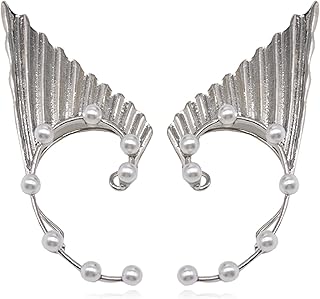 Punk Fairy Elf Ear Cuff Earring for Women Antique Silver Flower Leaf Elf Ear Cuff Wrap Clip-on No Piercing Earrings Goth Halloween Ear Cuff Jewelry for Party Halloween Costume Cosplay