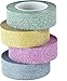 Glitter Washi Tape- Paillettes Washi Ruban Adhésif,15mm x 9.1m chaque, Lot de 4 Rouleau