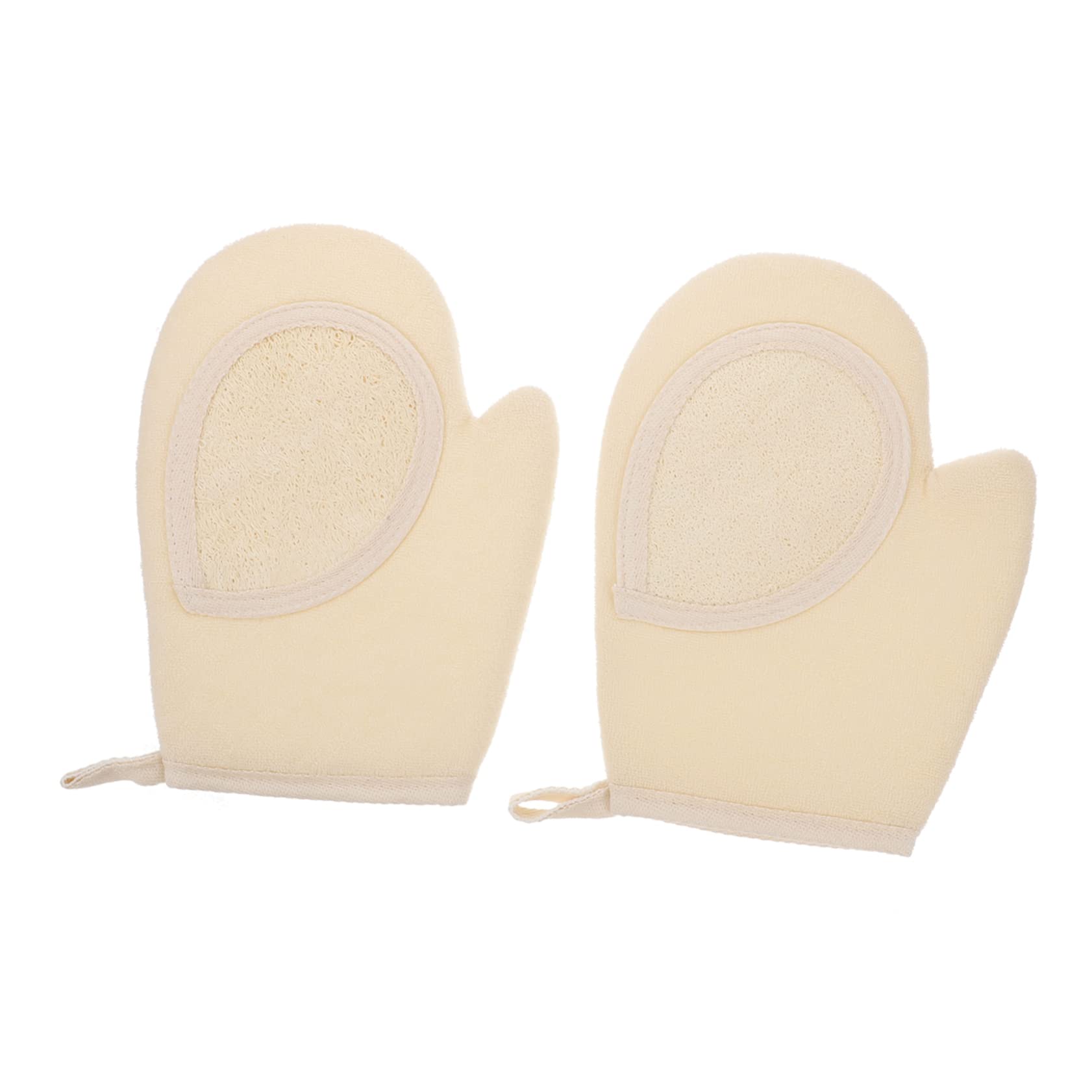 VICASKY 2Pcs Exfoliating Bath Gloves Durable Natural Loofah Body Scrub Mitts for Deep Clean Comfortable and Labor Saving for Shower and Beige