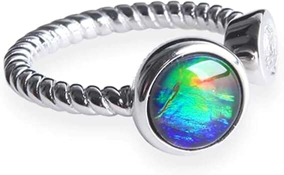 Natural Ammonite Ammolite Gemstone Adjustable Ring - 10mm Round Bead, Unisex Stretchy, Fit All Sizes